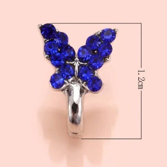 SAPPHIRE DIAMOND BUTTERFLY NOSE CUFF/RING - Picture 4 of 4